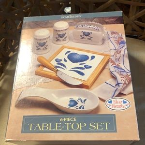 New Home Trends 6 Piece Table Top Set Blue Hearts